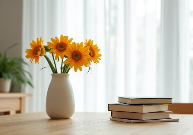 Peaceful home interior with flowers