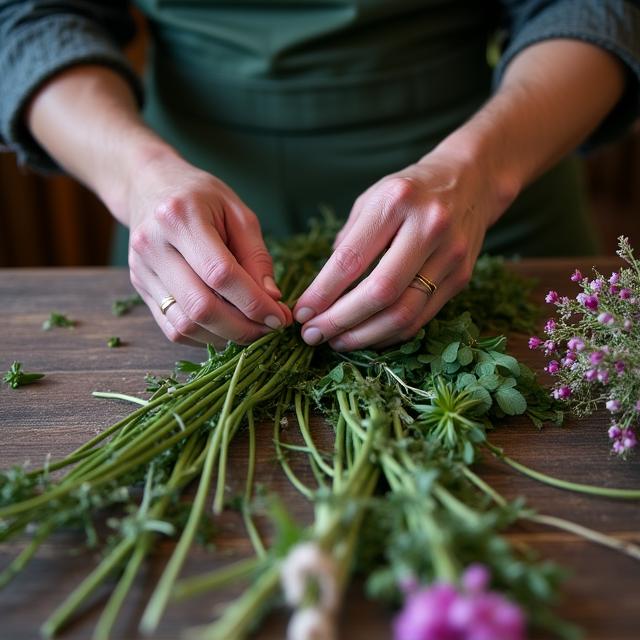 Florist working on a bouquet at Meridian Petals London shop