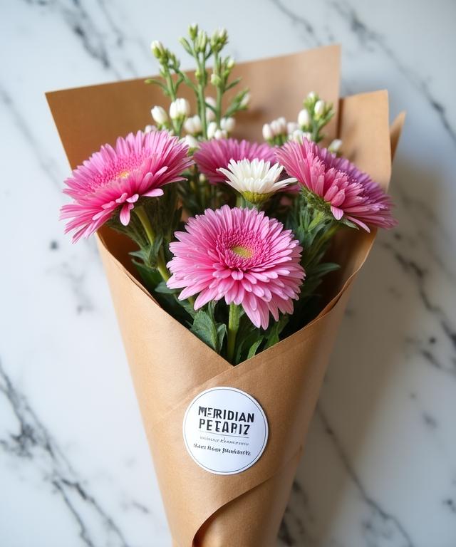 Hand-wrapped flower bouquet in premium paper
